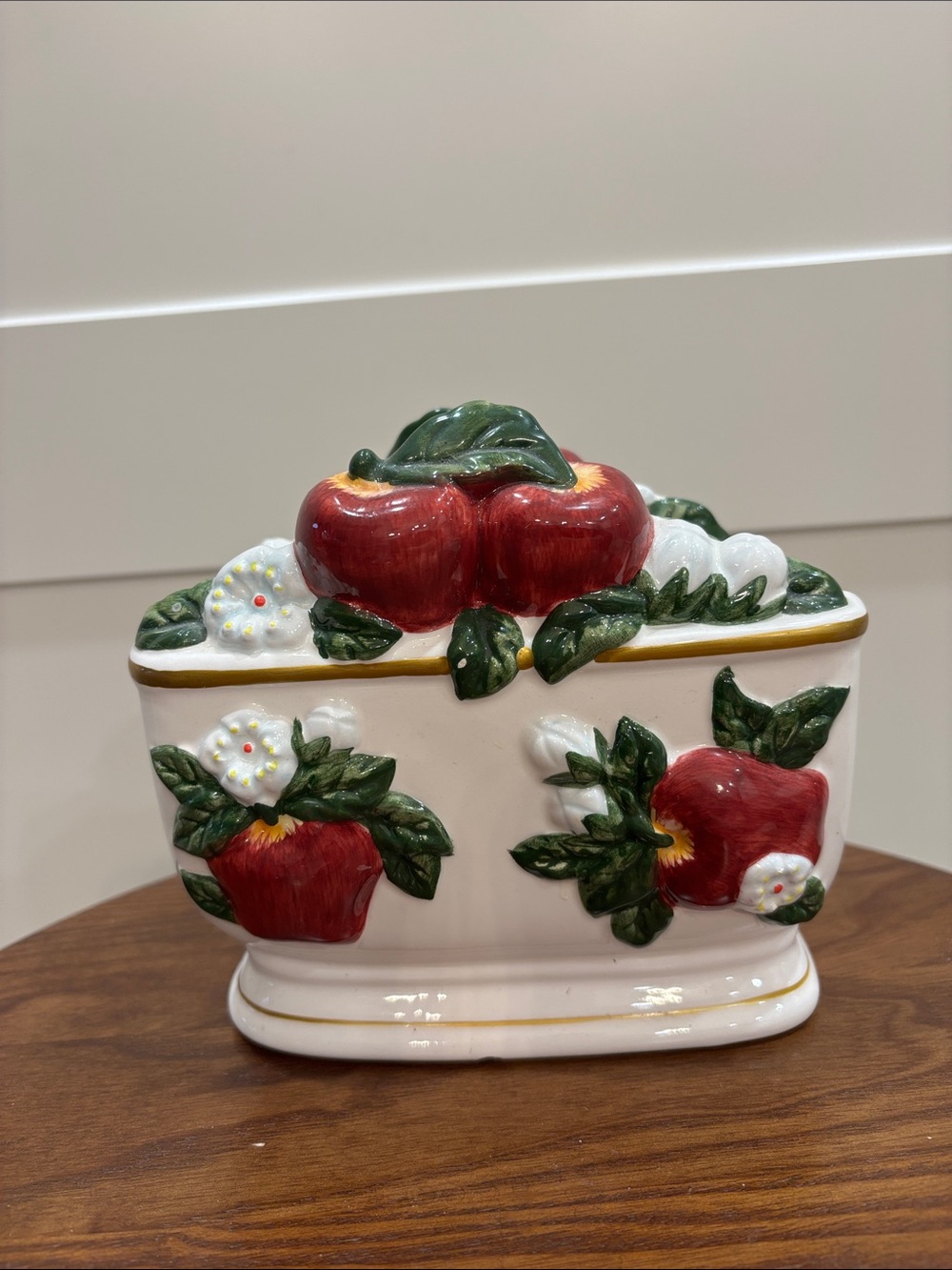 Red Apple Ceramic Napkin Holder with Gold Trim